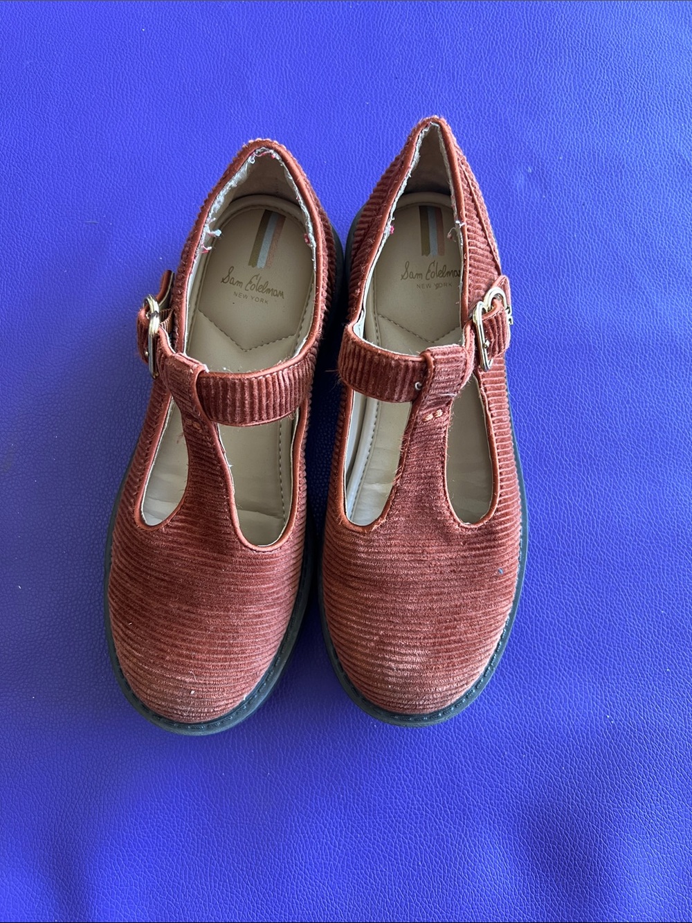 Sam Edelman Kids Rust Corduroy T-Strap Mary Janes